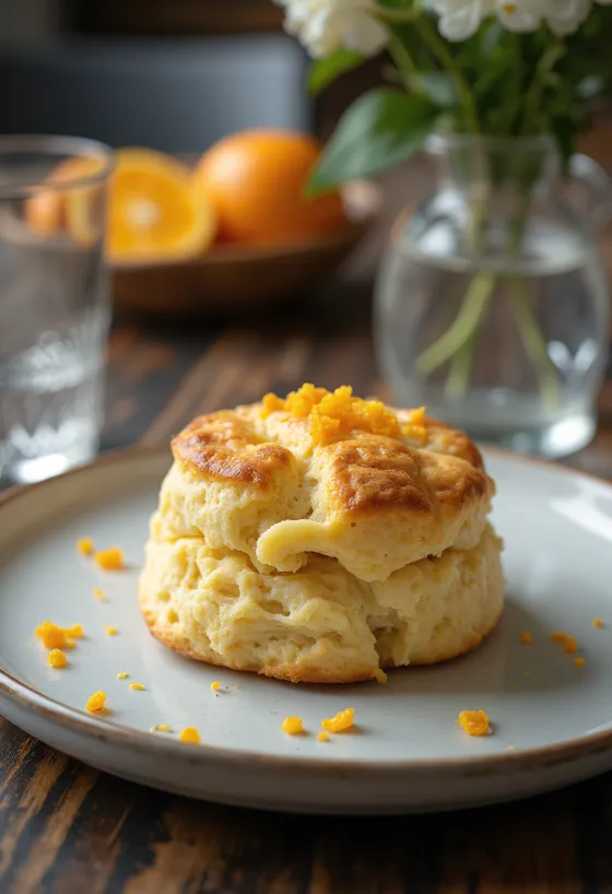 Scones con ralladura de naranja, servidos con té, suaves y dorados