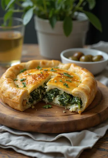 Spanakopita con perejil, masa dorada y crujiente con rico relleno de espinaca