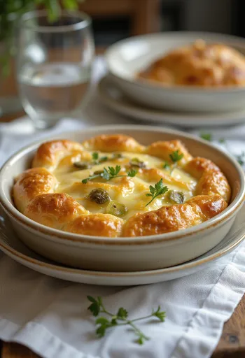 Börek fresco con requesón y poro servido
