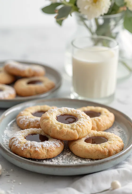 Linzer de crema de avellanas espolvoreado con azúcar glass, servido en plato