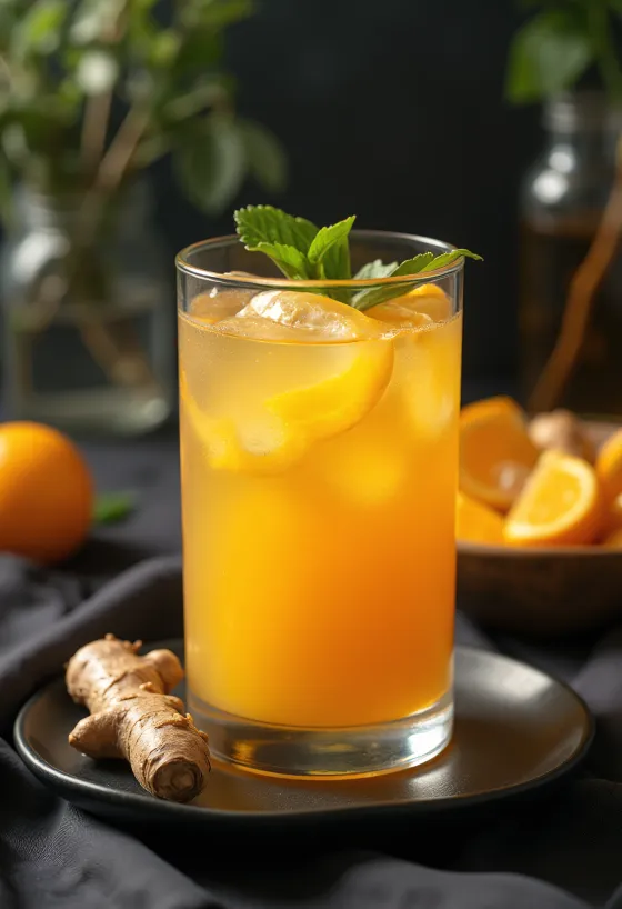 Jugo de naranja con jengibre recién servido