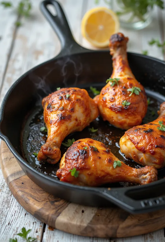 Muslo de pollo horneado con piel crujiente y especias rojas