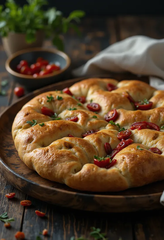 Focaccia integral de centeno servida