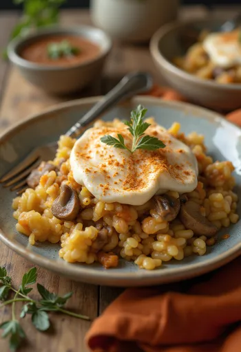 Pastel de col rizada con verduras vegano servido
