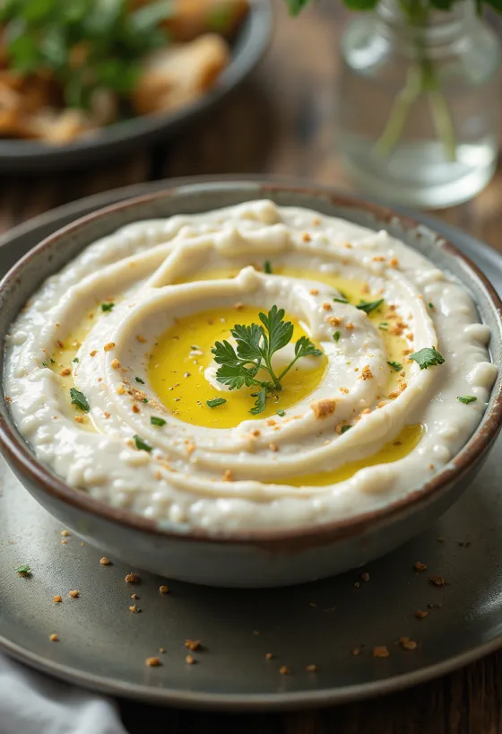 Salsa de yogur y tahini servida