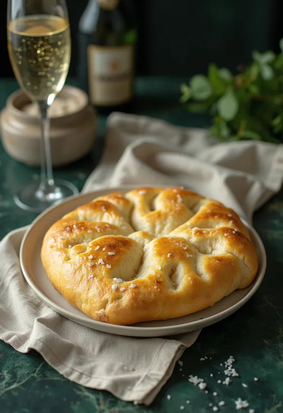 Focaccia con masa de champagne servida