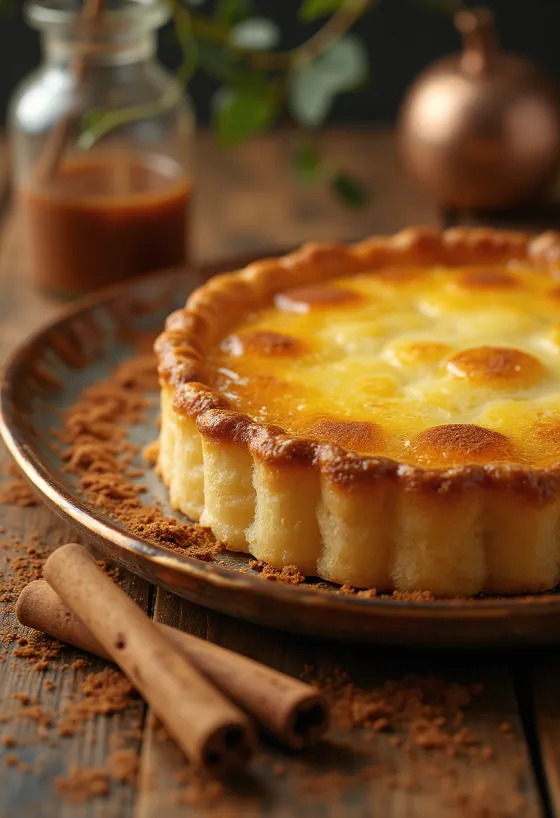 Pastel portugués pastel de nata con superficie dorada y relleno de vainilla