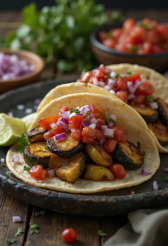 Tacos de vegetales con salsa roja