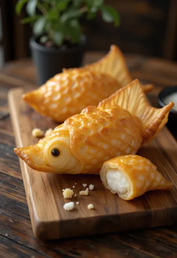 Pastelitos fritos dorados con centro de mochi blanco