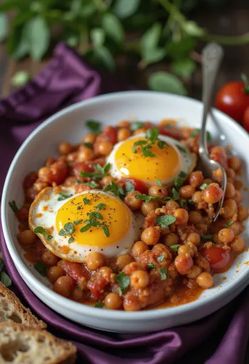 Cazuela de berenjena con garbanzos vegana servida