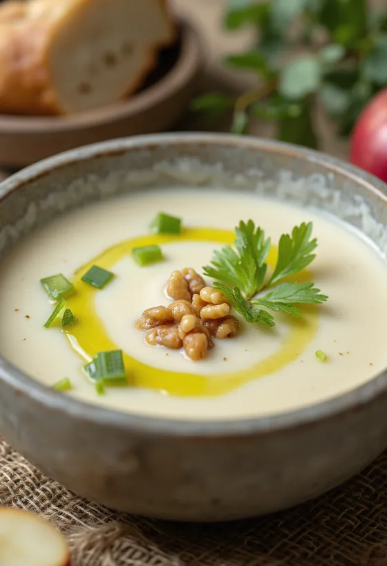 Crema de apio nabo con manzana servida