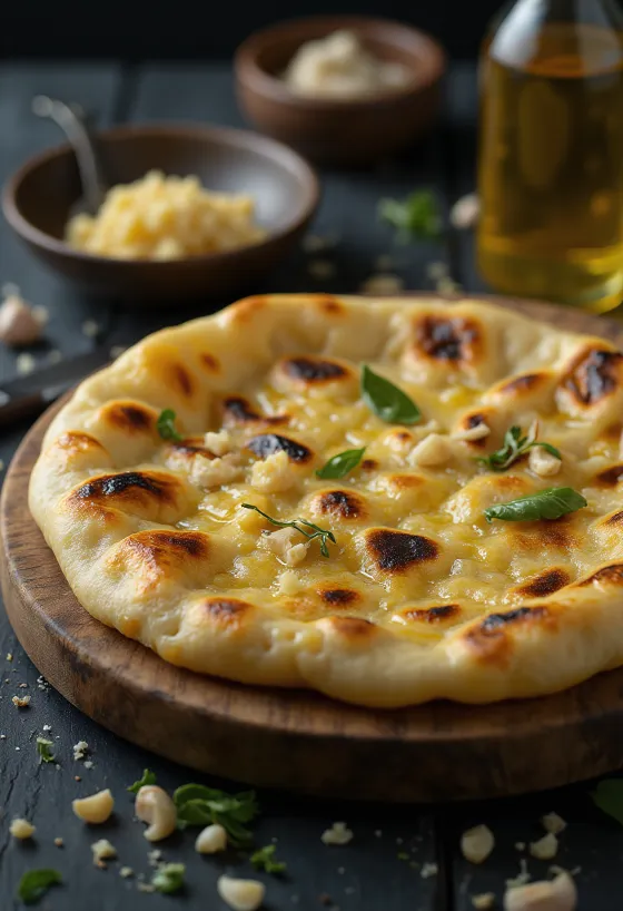 Chapati con mantequilla de ajo, recién hecho y servido