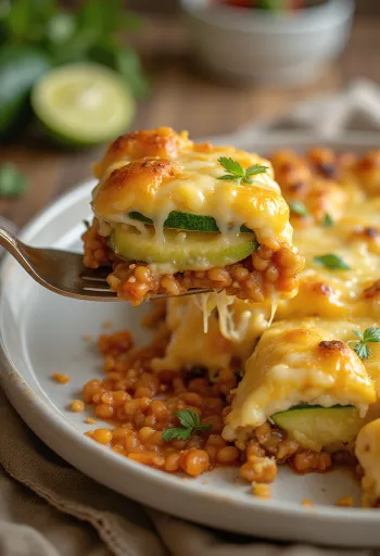 Pastel de calabacita y lentejas rojas servido