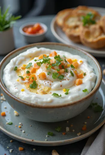Salsa de yogur con eneldo y pepino servida