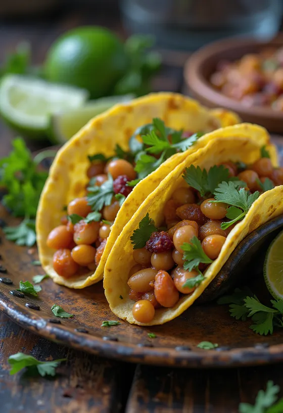 Tacos veganos de frijoles con aguacate y limón