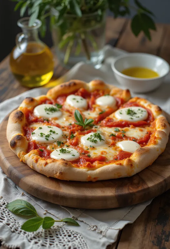 Pizza Margarita con Mozzarella di Bufala servida