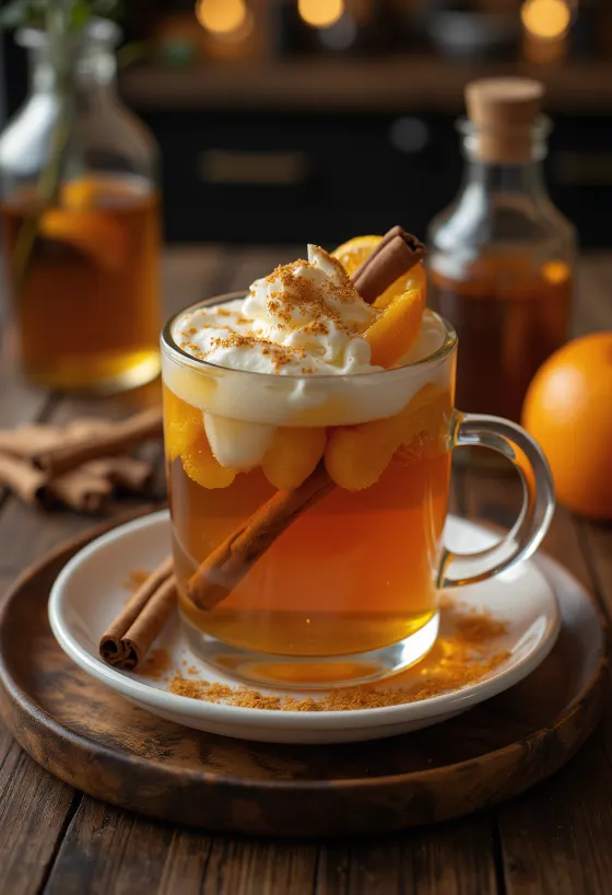 Sidra de naranja y canela servida en vaso