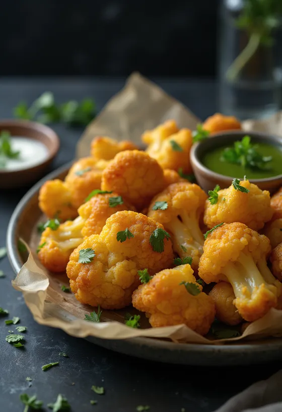 Pakora de coliflor, servida crujiente y especiada
