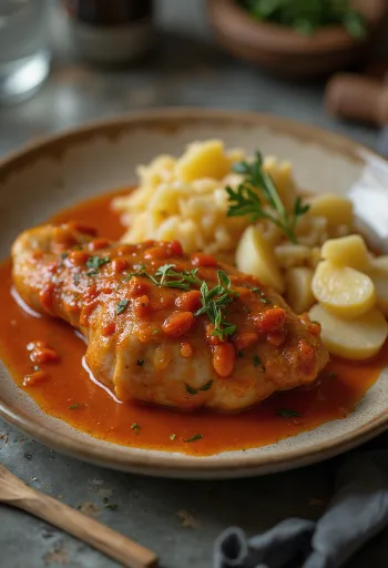 Estofado de pierna de ganso servido