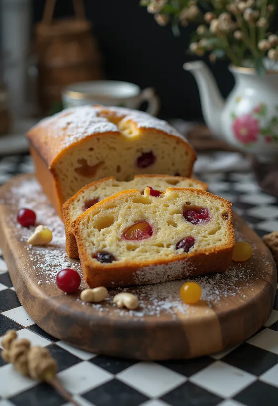 Pan de Obispo rebanado, con pasas, nueces y frutas confitadas