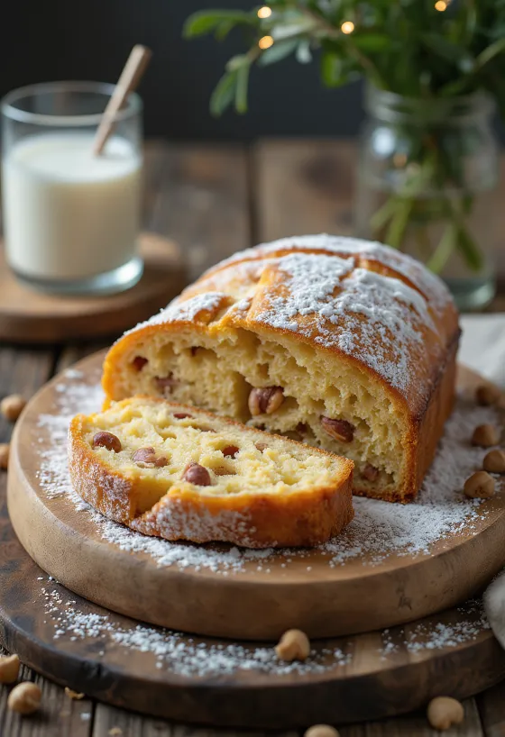 Rebanadas de Stollen de avellana crujiente servidas