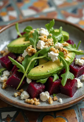 Ensalada fresca de betabel y aguacate con arúgula