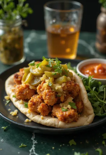 Shawarma de pollo servido en pan pita