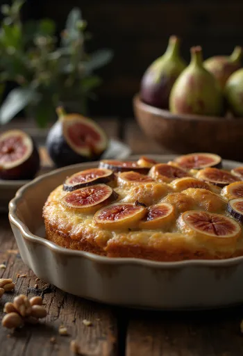 Pastel de higo y nuez servido