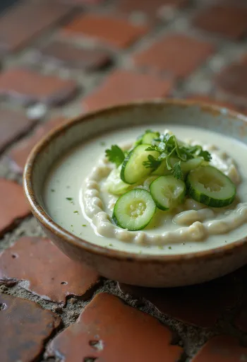 Salsa de pepino con eneldo servida