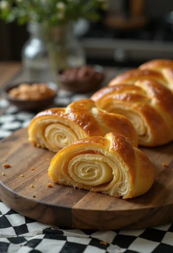 Trenza de pan dulce con mazapán recién horneada