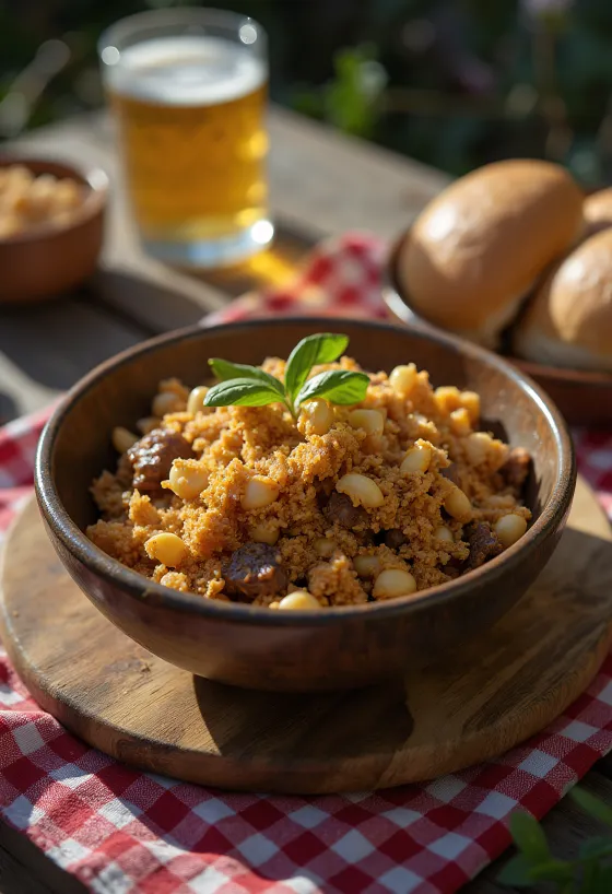 Paçoca versión salada servida con carne seca