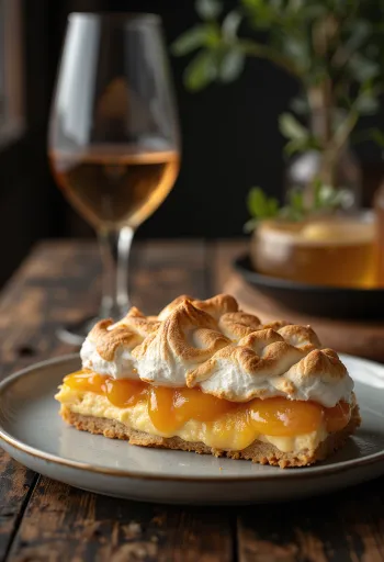 Pastel de requesón Rákóczi con merengue espumoso y mermelada de chabacano