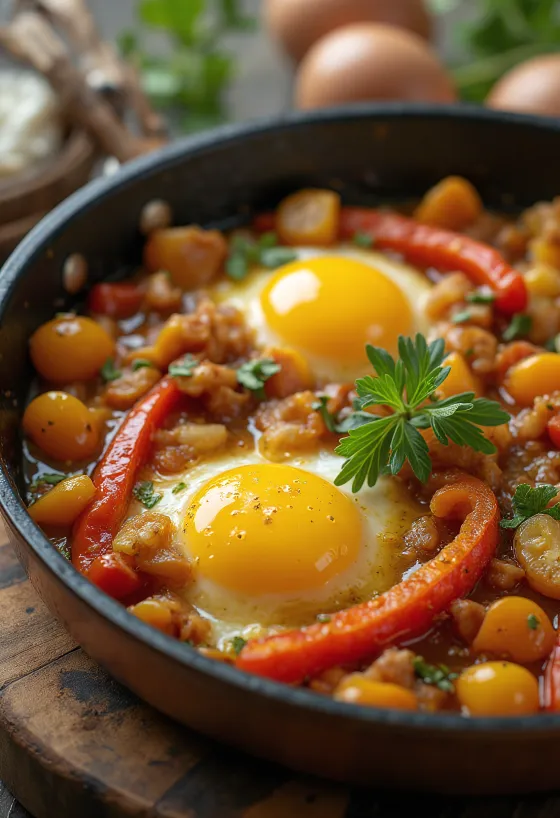Ratatouille de verduras coloridas cocidas en salsa de tomate con hierbas