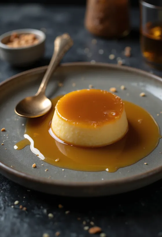 Pastel de flan español con capa de caramelo dorado y sabor a naranja