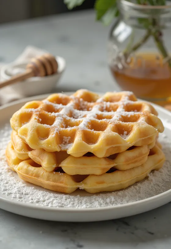 Waffles de vainilla con frutas frescas y crema batida