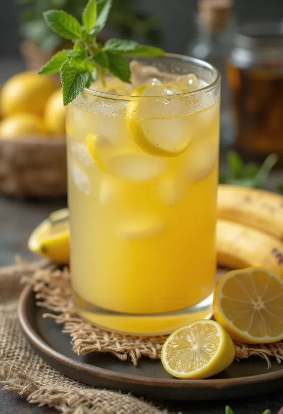 Limonada de plátano y menta en vaso
