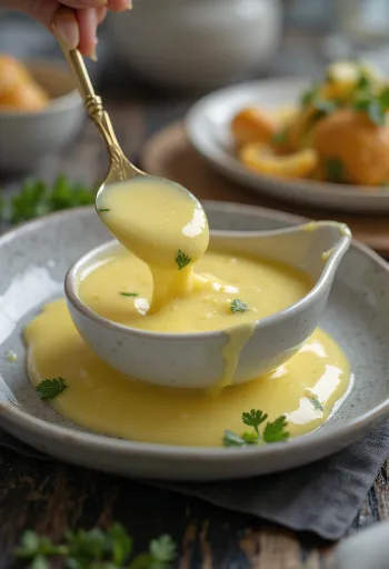 Salsa de mantequilla con eneldo y limón servida