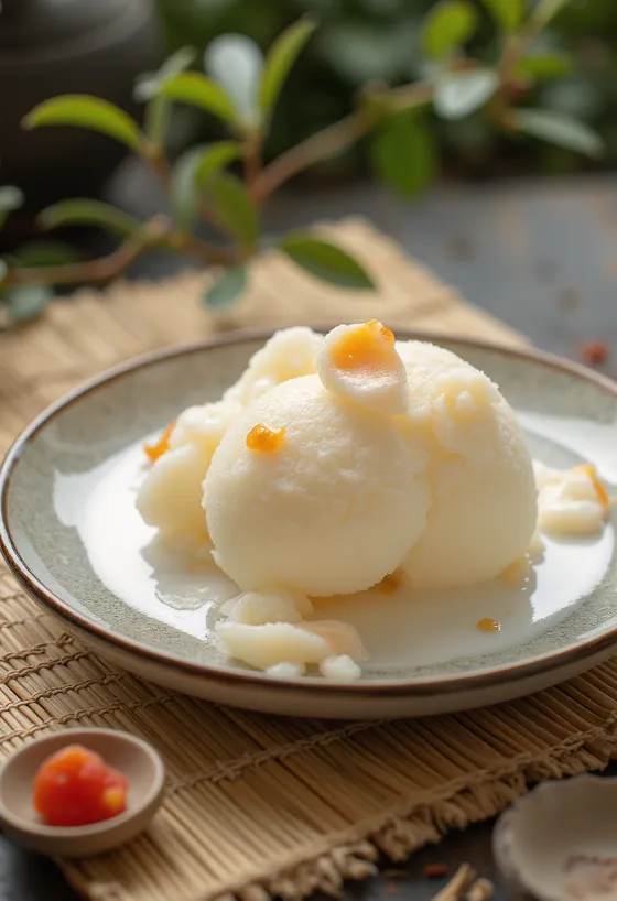 Nieve de lichi casera servida en copa