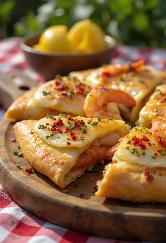 Calzone picante de camarones recién horneado