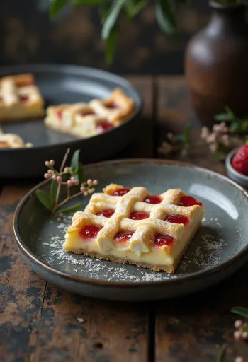 Pay de requesón Rákóczi con merengue dorado y mermelada de chabacano