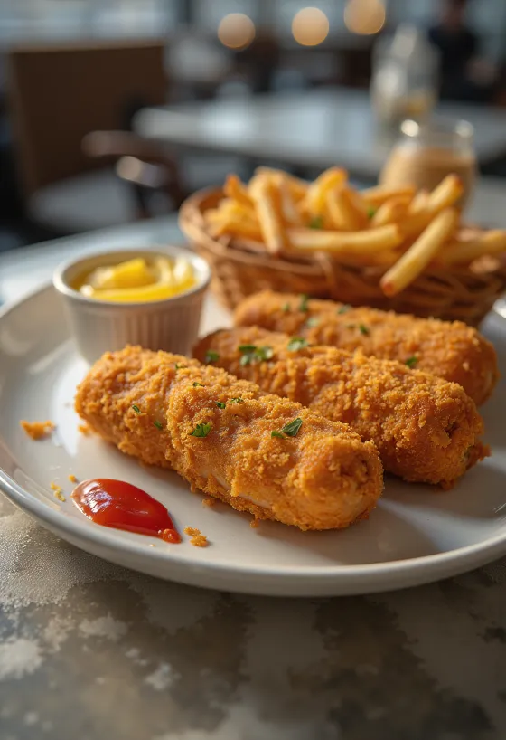 Salchichas empanizadas fritas a un dorado perfecto servidas con mostaza