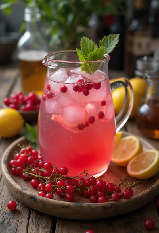 Limonada de grosella roja servida en vaso
