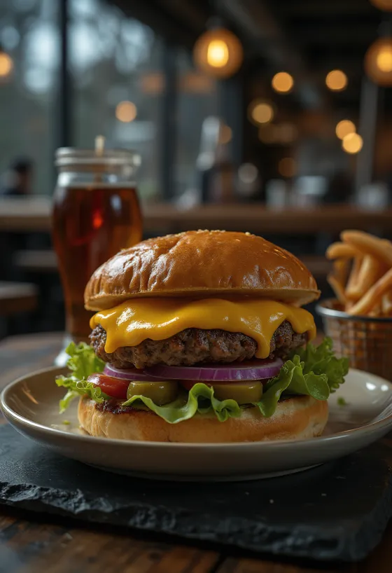 Hamburguesa con queso servida