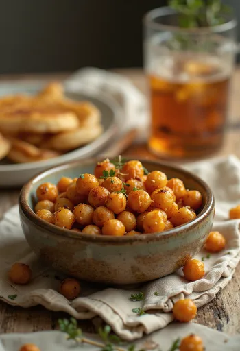 Crujientes garbanzos rostizados especiados servidos en un tazón