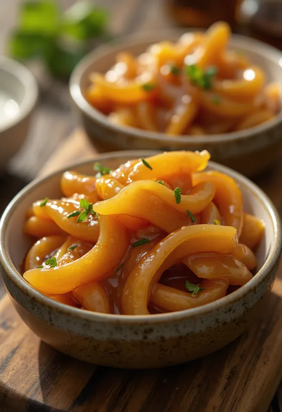 Salsa de jengibre caramelizado servida