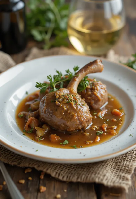 Ossobuco enriquecido con anchoas, servido con perejil fresco