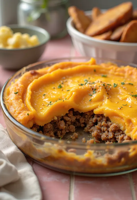 Pastelón con queso, servido, platillo rico y delicioso