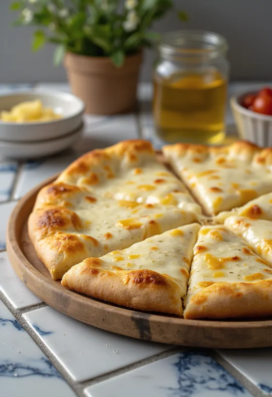 Pizza alla Crema con queso cremoso y albahaca
