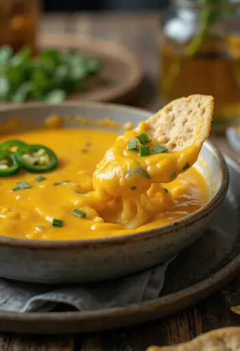 Salsa de queso con jalapeño servida