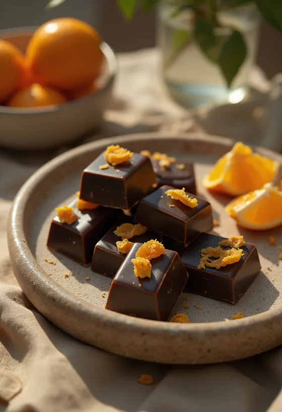 Chocolate con naranja servido en un plato
